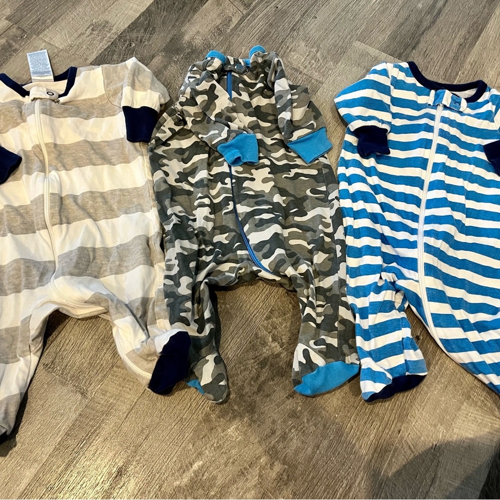 Striped and Camouflage Newborn One Piece PJs